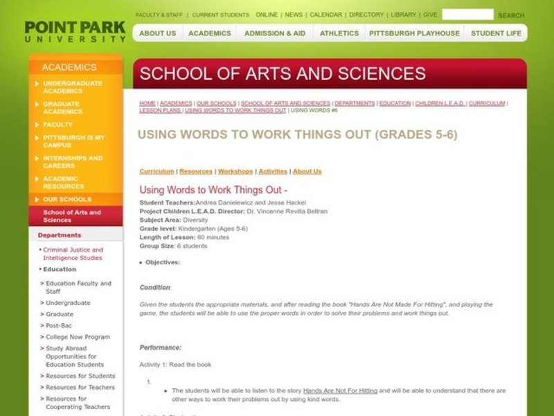 Using Words to Work Things Out Lesson Plan