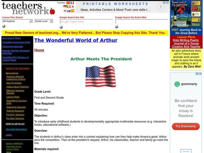 Arthur Meets the President Lesson Plan