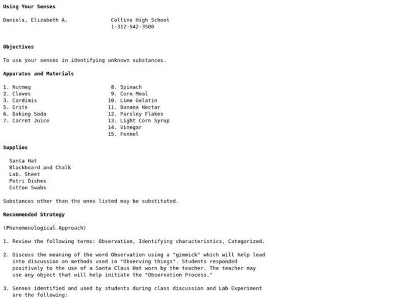 Using Your Senses Lesson Plan