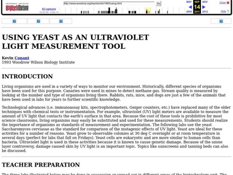 Using Yeast as an Ultraviolet Light Measurement Tool Lesson Plan