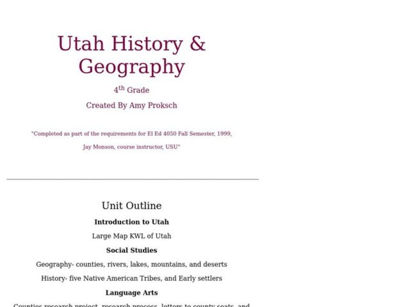 Utah History & Geography Lesson Plan