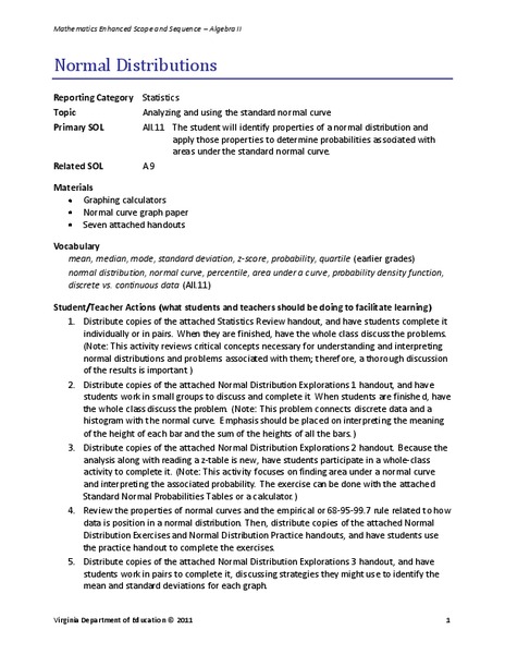 Normal Distributions Lesson Plan
