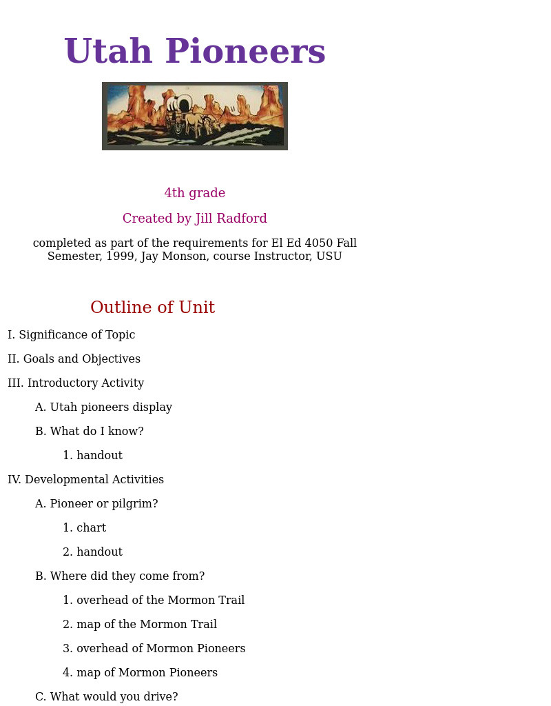 Utah Pioneers Lesson Plan