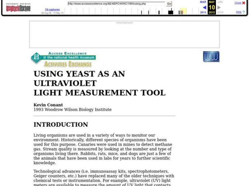 USING YEAST AS AN ULTRAVIOLET LIGHT MEASUREMENT TOOL Lesson Plan