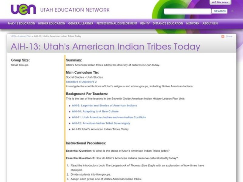Utah's American Indian Tribes Today Lesson Plan