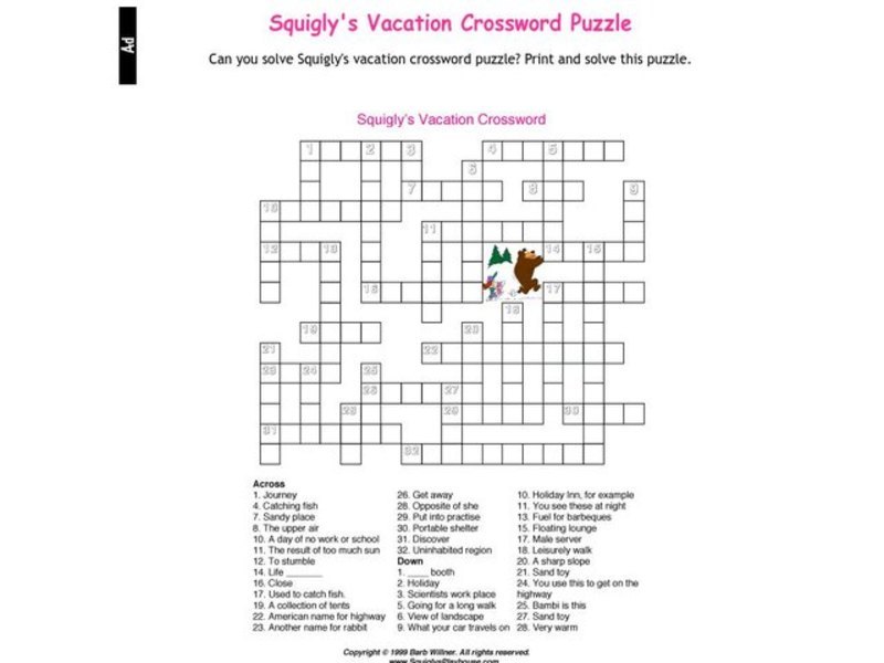 Vacation Crossword Worksheet