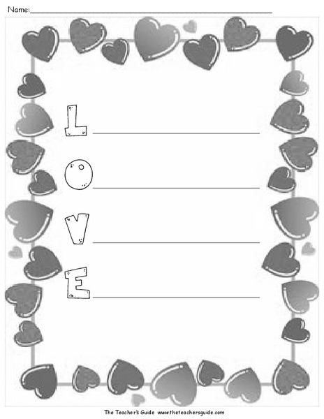Valentine's Day Acrostic Poem Worksheet