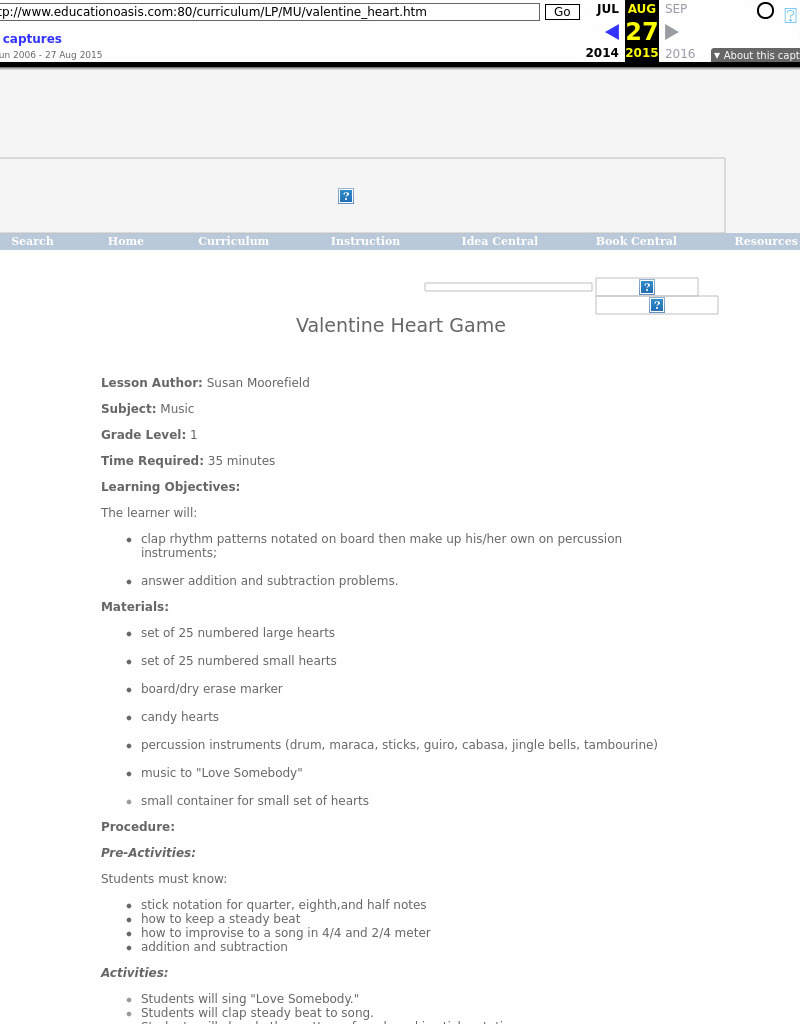Valentine Heart Game Lesson Plan