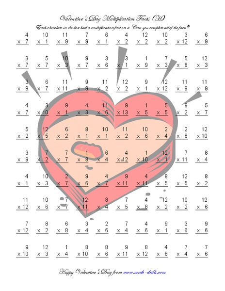 Valentine's Day Multiplication Facts Worksheet