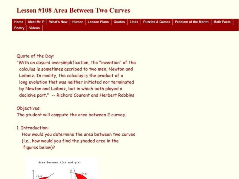 Area Between Two Curves Lesson Plan