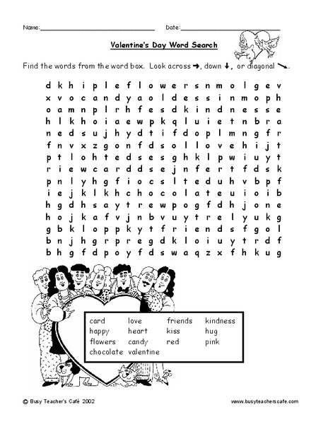 Valentine's Day Word Search Lesson Plan