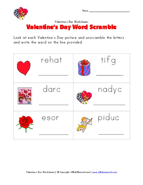 Valentine's Day Word Scramble Worksheet