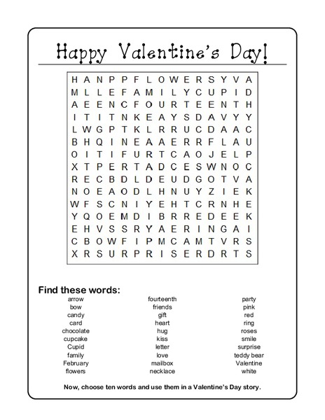 Valentine's Day Word Search Worksheet