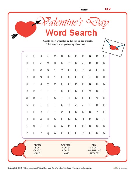 Valentine’s Day Word Search Worksheet