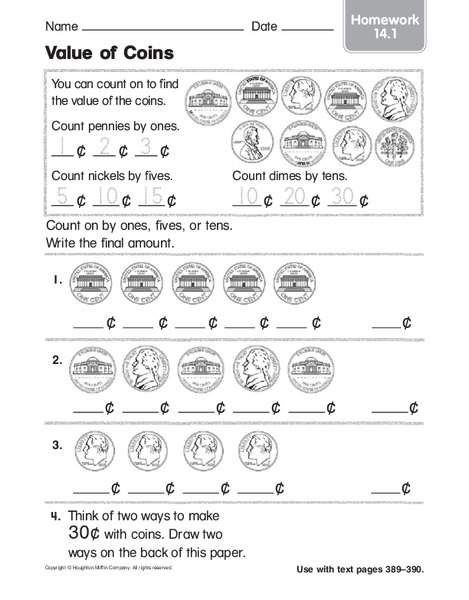 Value of Coins Worksheet