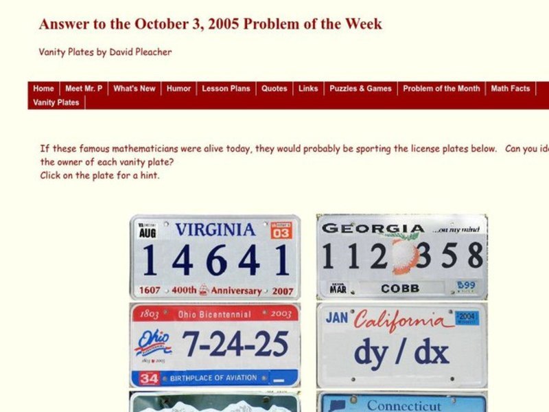Vanity Plates Worksheet