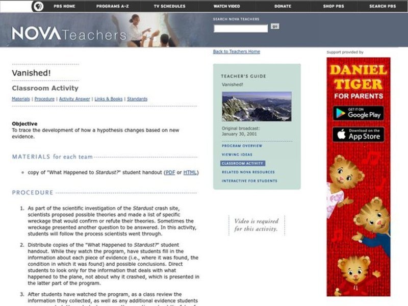 Vanished! Lesson Plan