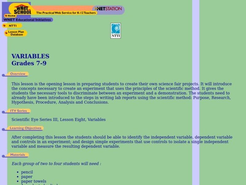 Variables Lesson Plan