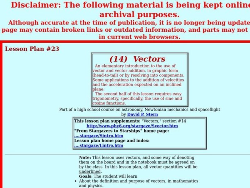 Vectors Lesson Plan