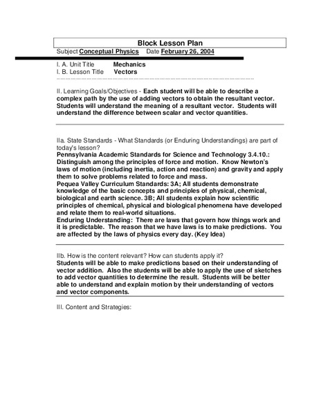 Vectors Lesson Plan