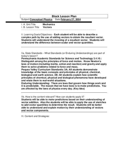 Vectors Lesson Plan