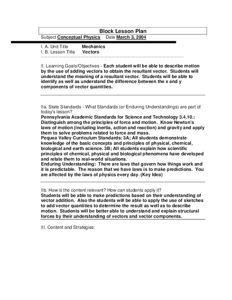 Vectors Lesson Plan