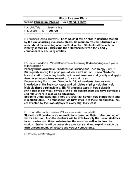 Vectors Lesson Plan
