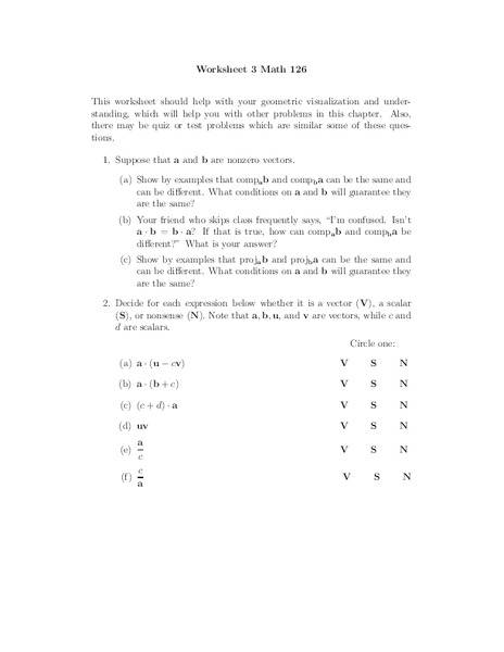 Vectors Worksheet