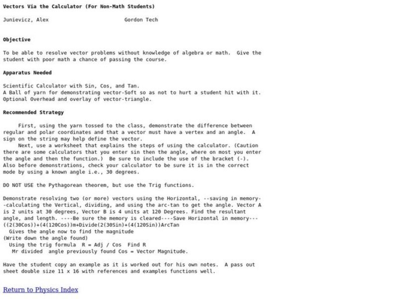 Vectors Via the Calculator Lesson Plan