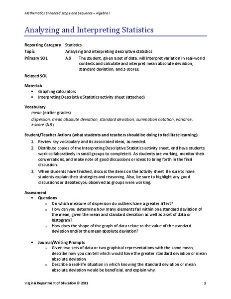 Analyzing and Interpreting Statistics Lesson Plan