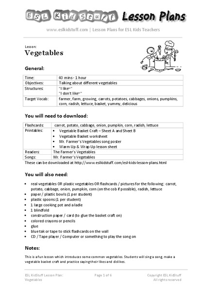 Vegetables Lesson Plan