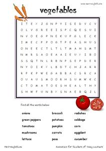 Vegetables Word Search Worksheet