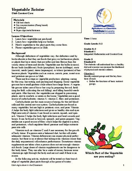 Vegetable Twister Lesson Plan