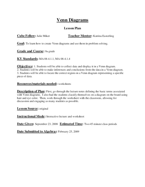 Venn Diagrams Lesson Plan