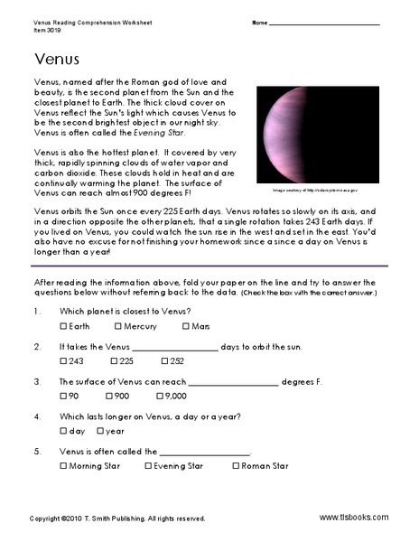 Venus Worksheet