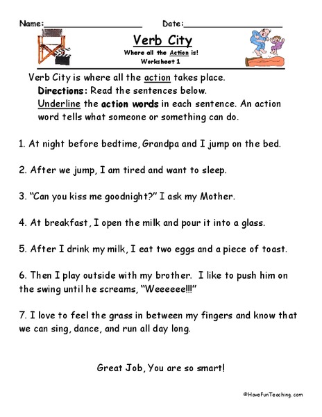 Verb City Worksheet