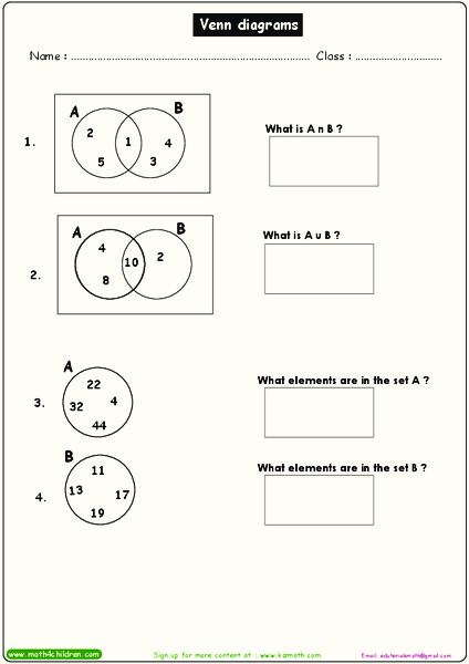 Venn Diagrams Worksheet