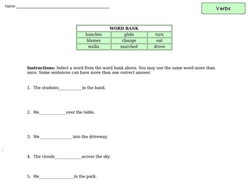 Verb Practice Worksheet