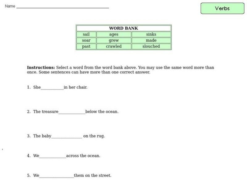 Verb Practice 3 Worksheet