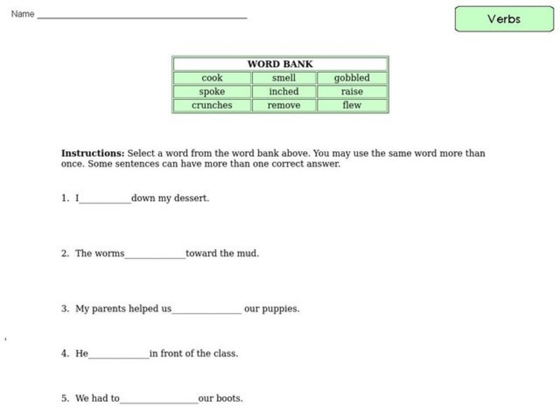Verb Practice 5 Worksheet