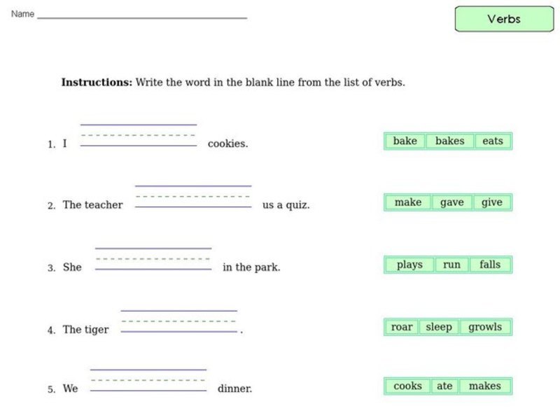 Verb Practice 7 Worksheet