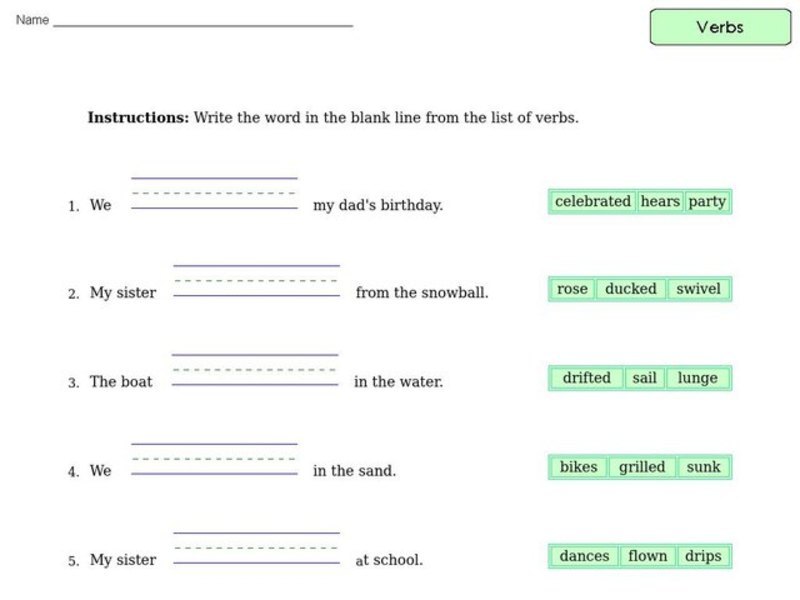 Verb Practice 8 Worksheet