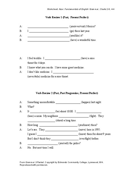 Verb Review Worksheet
