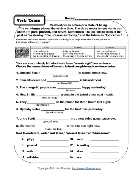Verb Tense Worksheet