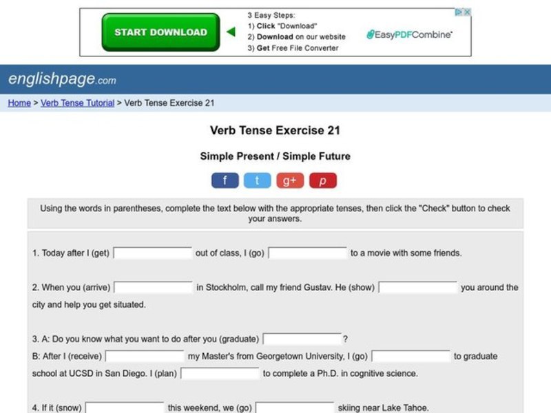 Verb Tense:  Simple Present And Simple Future Interactive