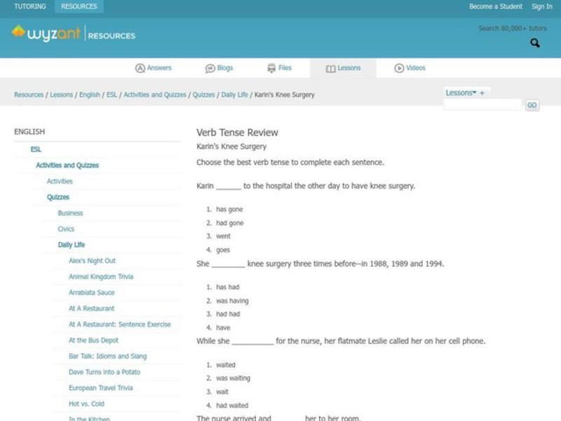 Verb Tense Review Interactive