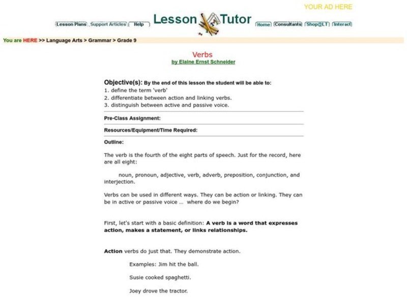 Verbs Lesson Plan