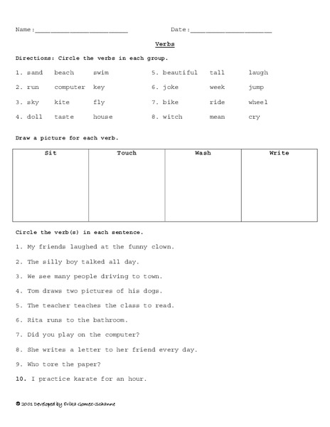 Verbs Worksheet