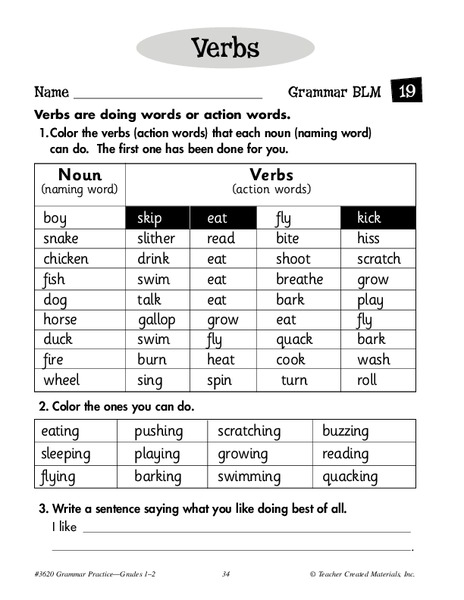 Verbs Worksheet