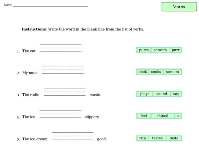 Verbs Worksheet